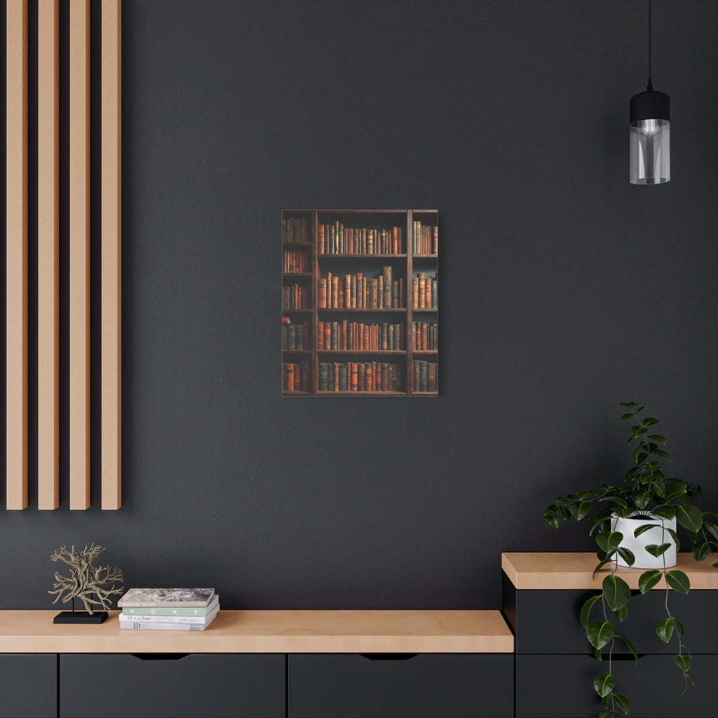 Vintage Library Books Canvas Print - Stacked Antique Bookshelf Wall Art