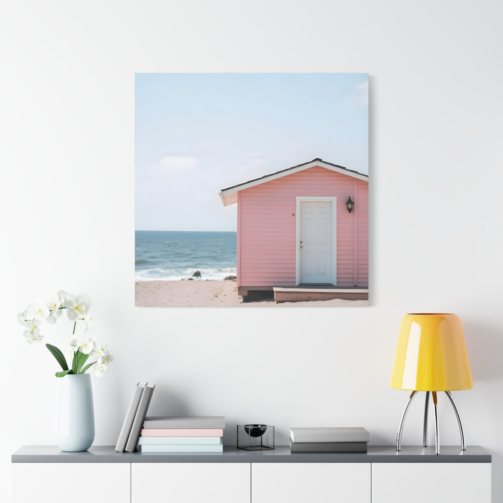 Pink Beach Cottage  Wall Art - Stretched Canvas