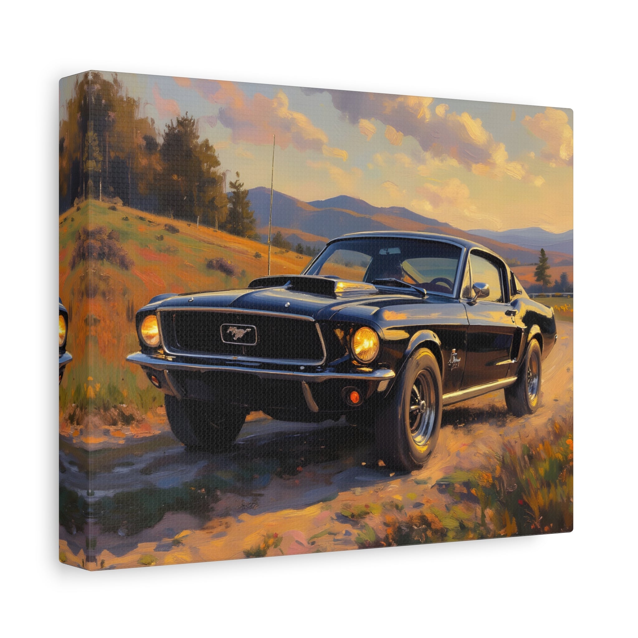 Vintage Mustang Sonnenuntergang Leinwandbild – Klassischer Muscle-Car-Druck
