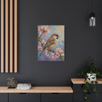 Sparrow on Cherry Blossoms Matte Stretched Canvas