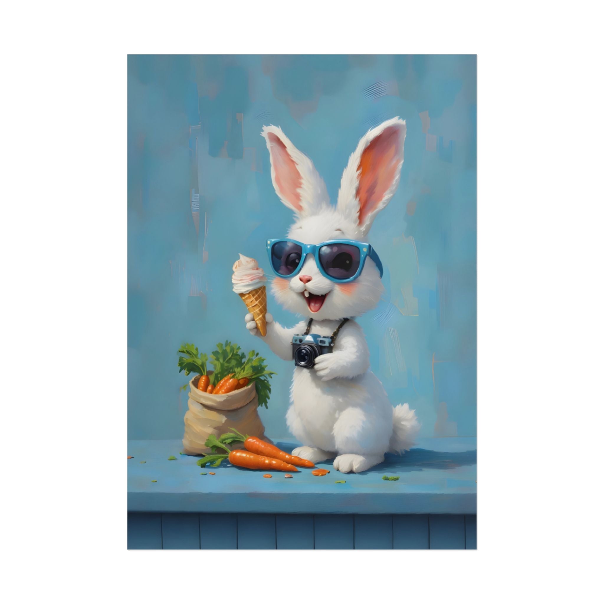 Blue Bunny Poster - Cute Sunglasses Rabbit Rolled Art Print
