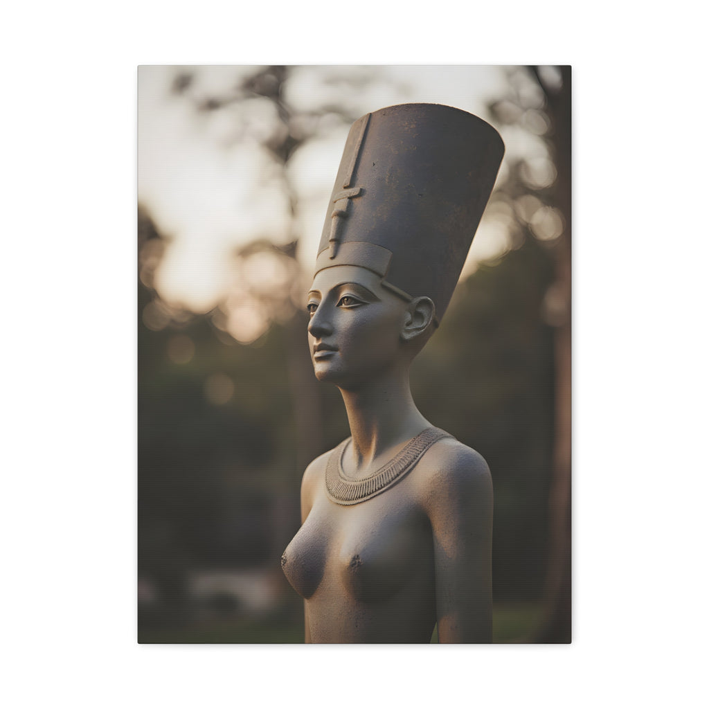 Bronzen standbeeld van Nefertiti als wanddecoratie - Egyptische beeldhouwkunst - Fotografie - Koningin van Egypte - Opgespannen canvas 