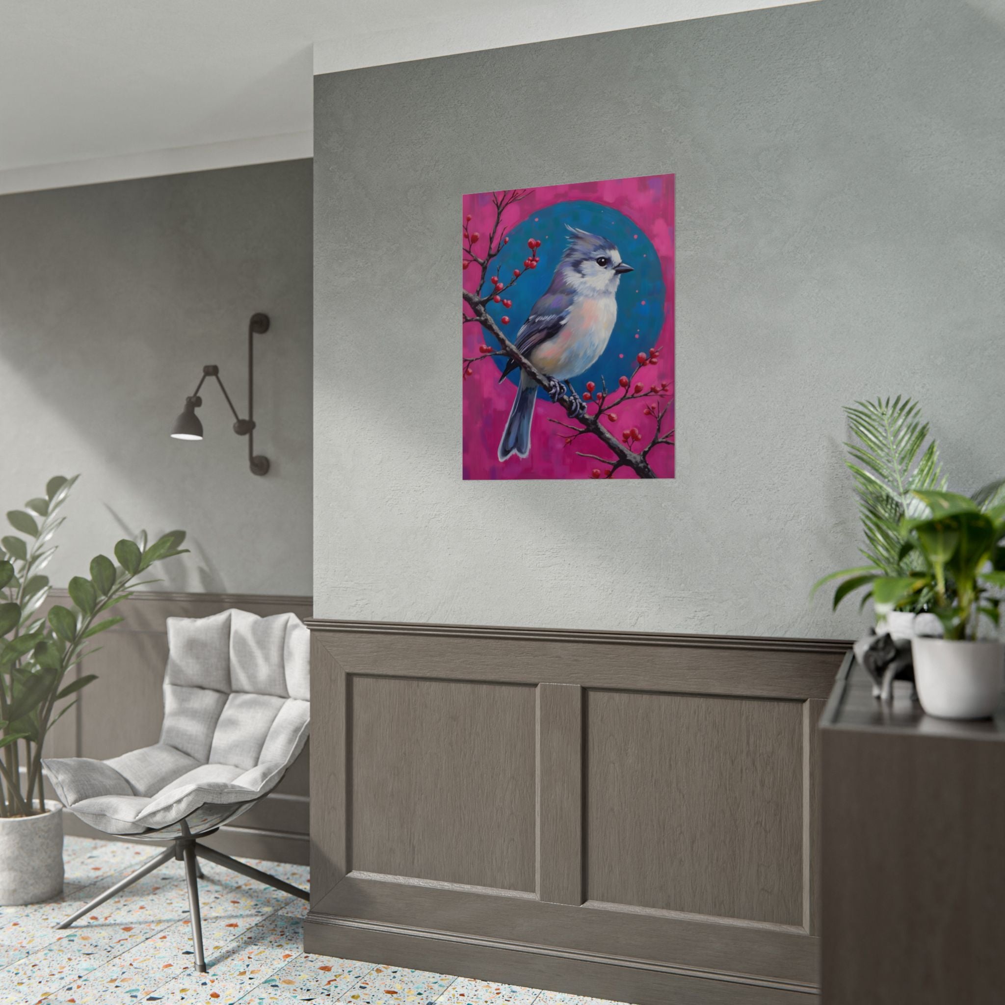 Wandbild/Poster: Blauhäher auf einem Stechpalmenzweig 