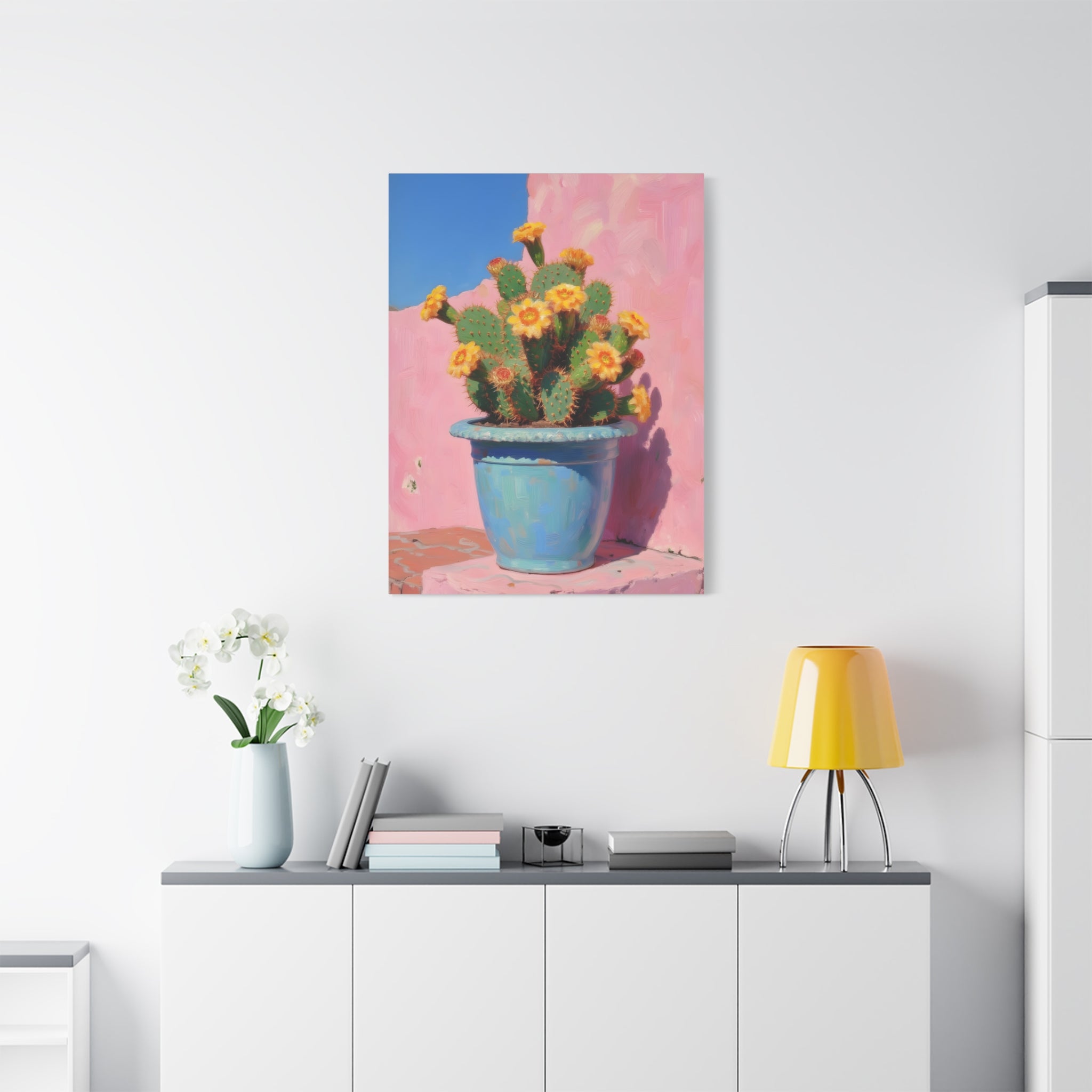 Cactus Roze Muurdecoratie - Gespannen Canvas 