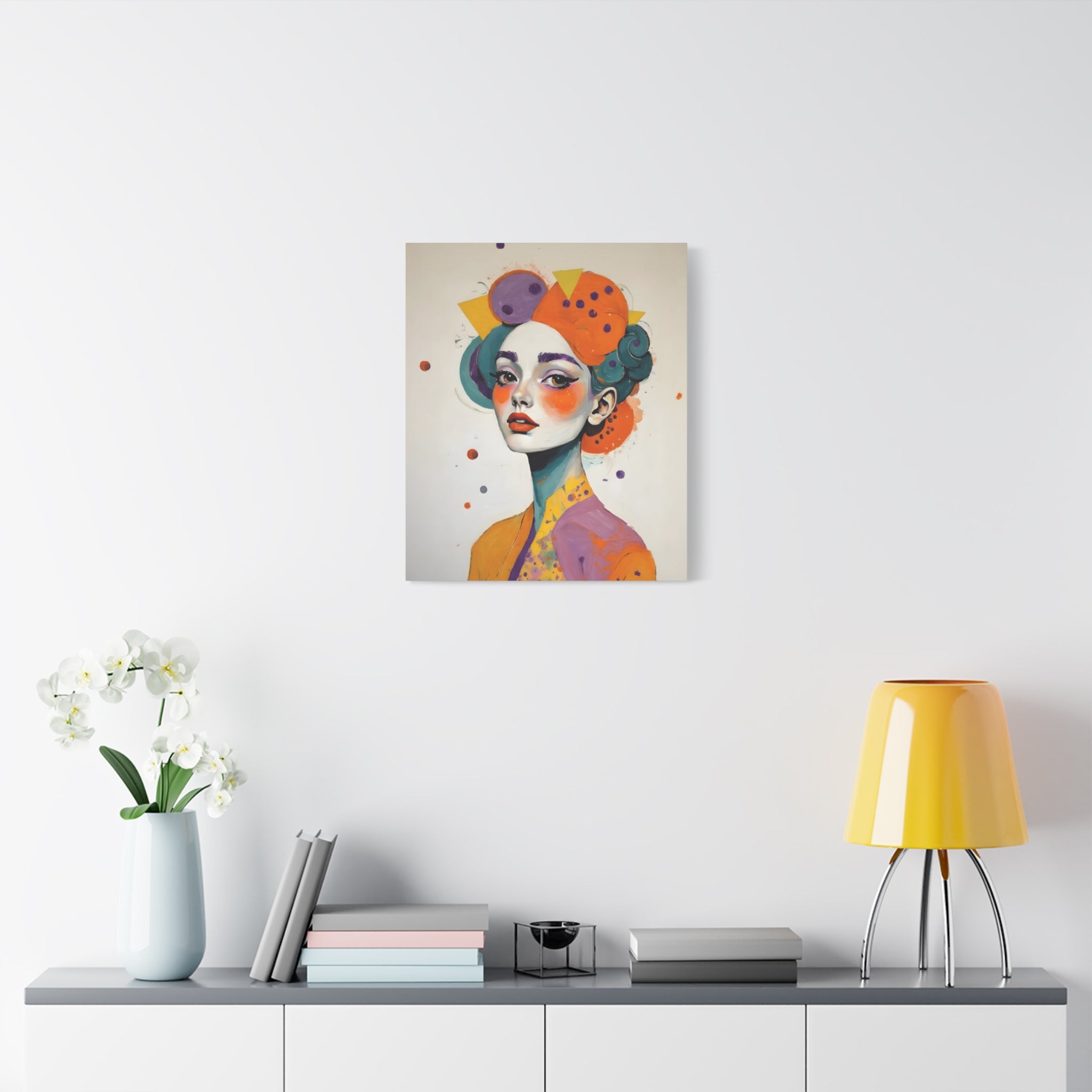 Colorful Portrait Art Canvas - Abstract Geisha Woman Matte Stretched Canvas