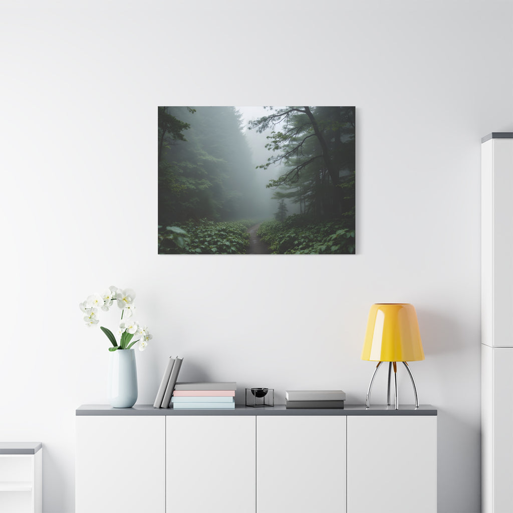 Misty Forest Path  Stretched Wall Art - Canvas Print
