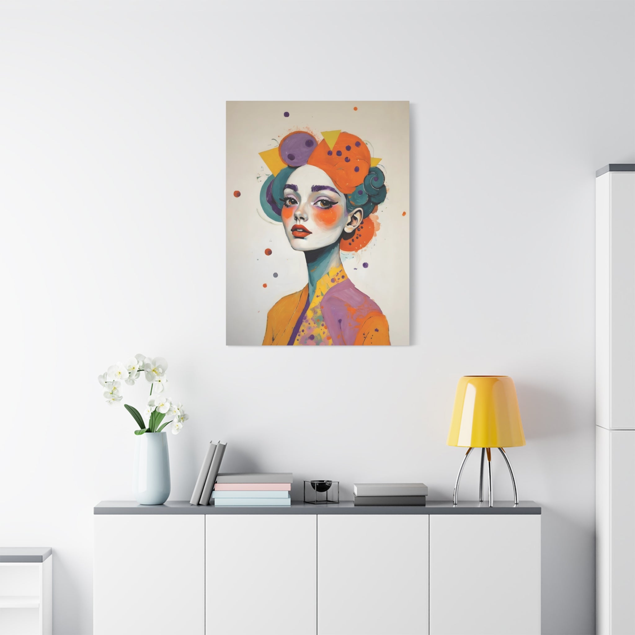 Colorful Portrait Art Canvas - Abstract Geisha Woman Matte Stretched Canvas