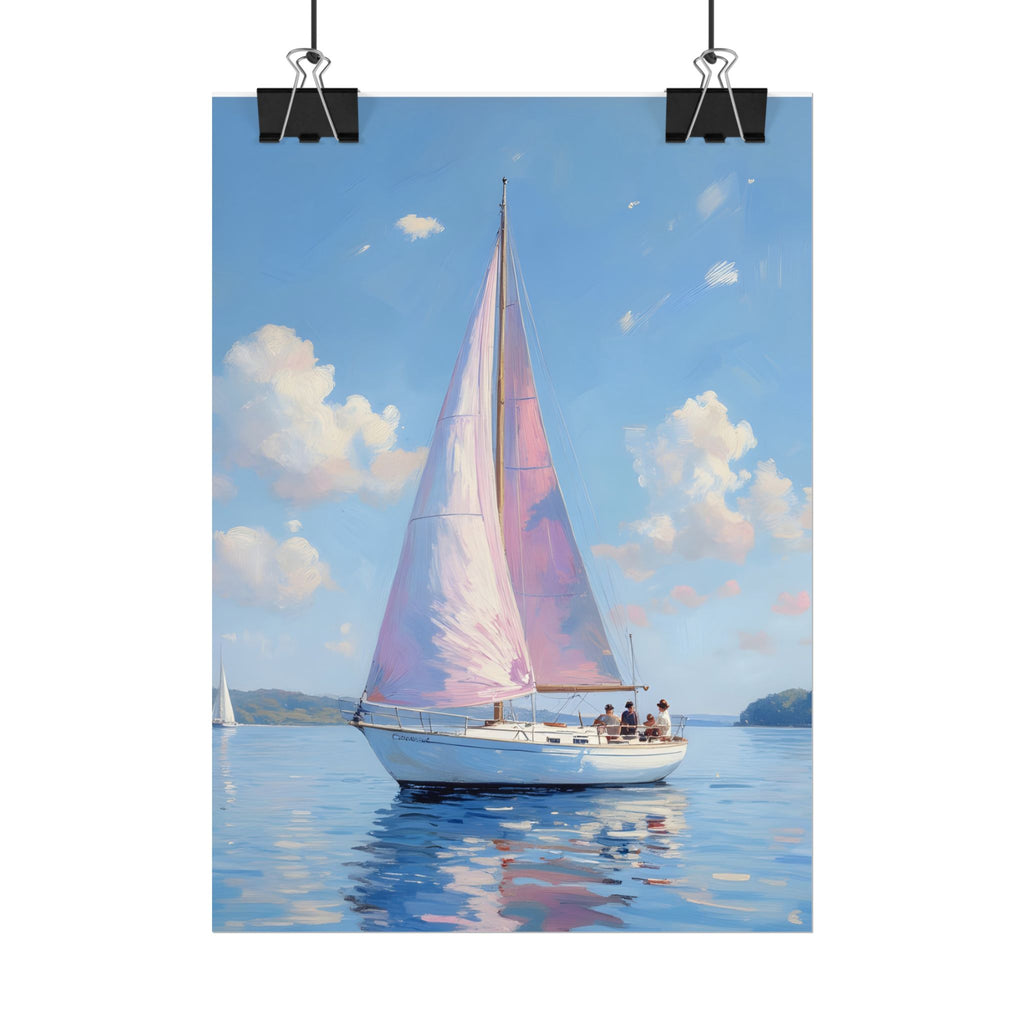Segelboot auf ruhigem Wasser mit rosa Akzenten - Poster 