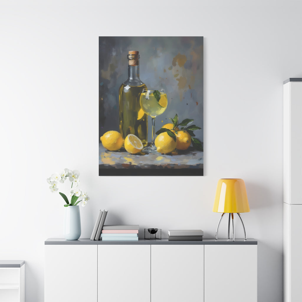 Limoncello with lemons Still Life Matte Canvas Wall Art
