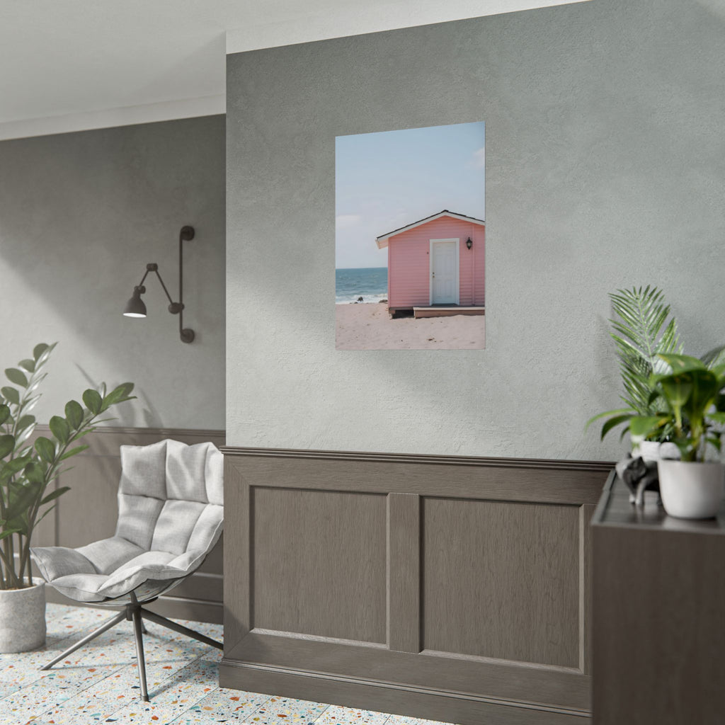 Roze strandhuisje als muurdecoratie - Poster 