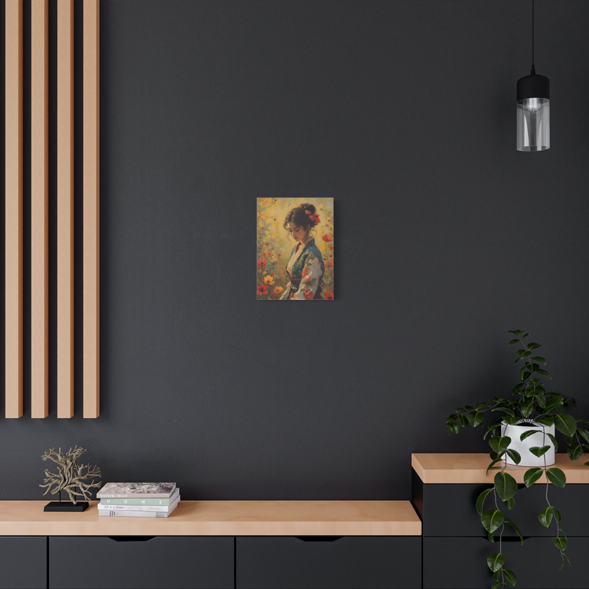 Asiatische Blumen-Dame, matte Leinwand-Wandkunst