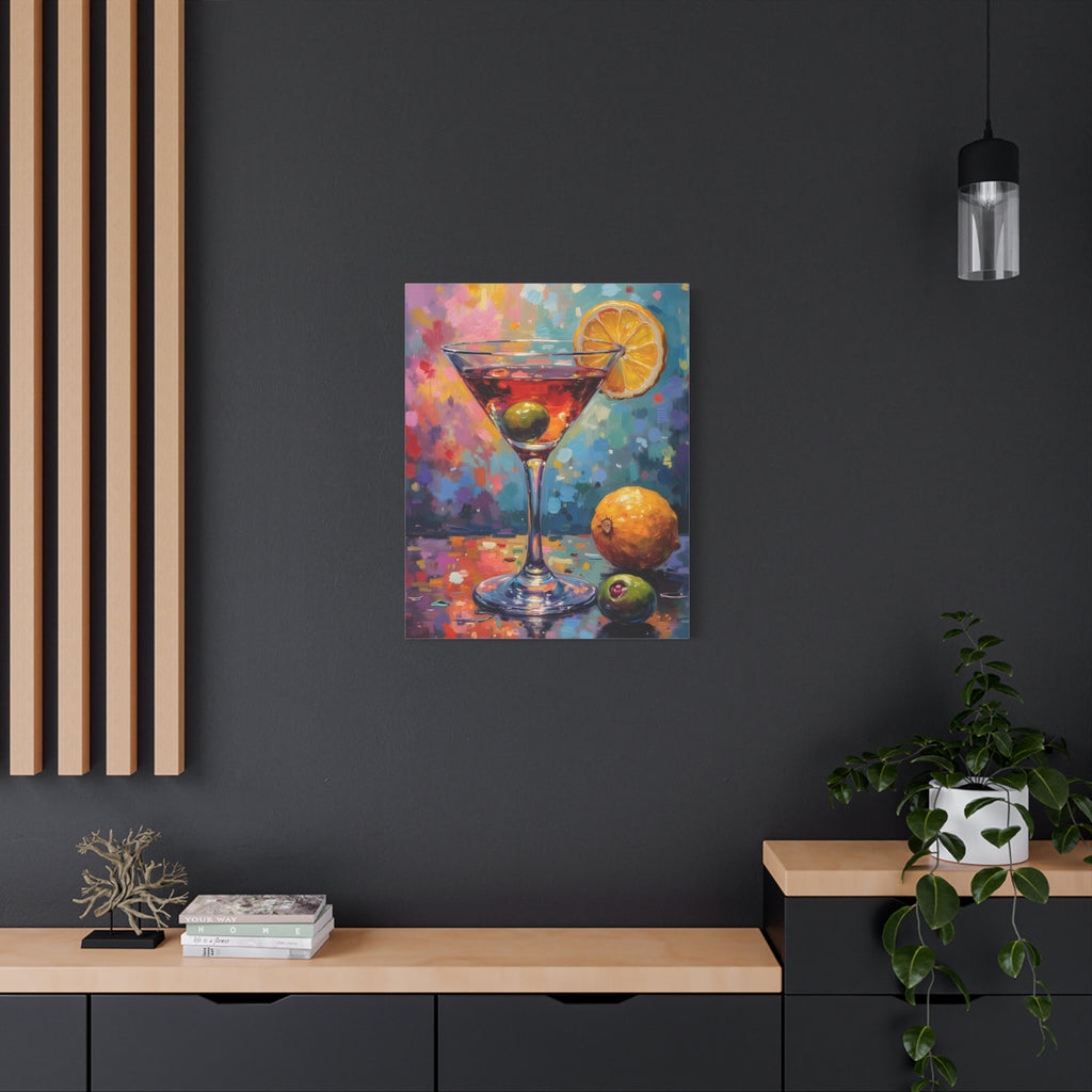 Buntes Martini-Glas-Leinwandbild mit matter Oberfläche - Keilrahmen