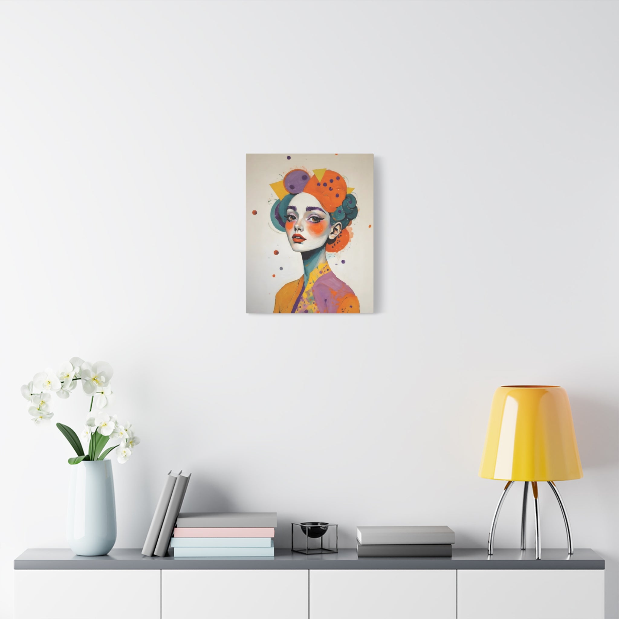 Colorful Portrait Art Canvas - Abstract Geisha Woman Matte Stretched Canvas