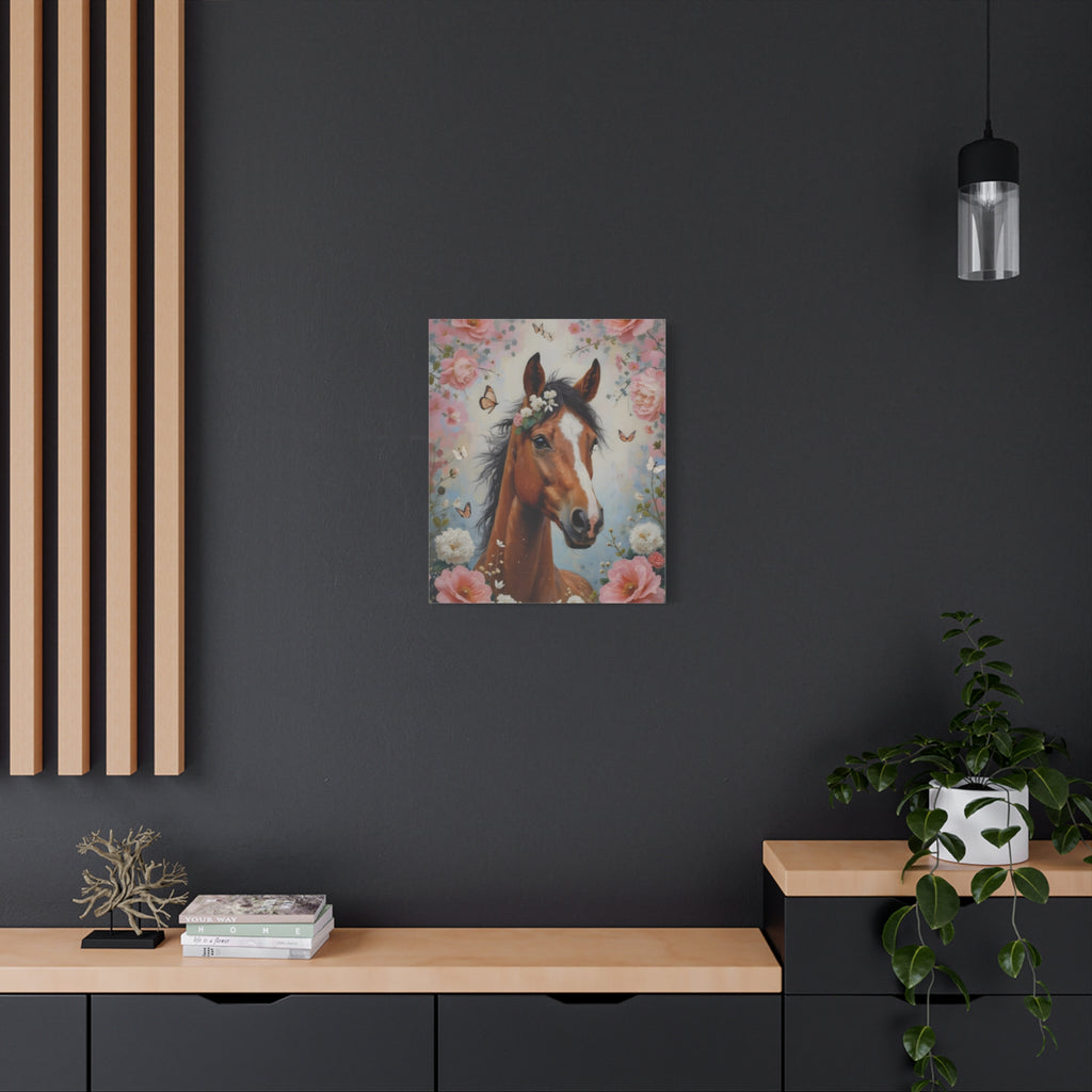 Floral Horse Portrait Canvas — Matte Stretched Wall Art