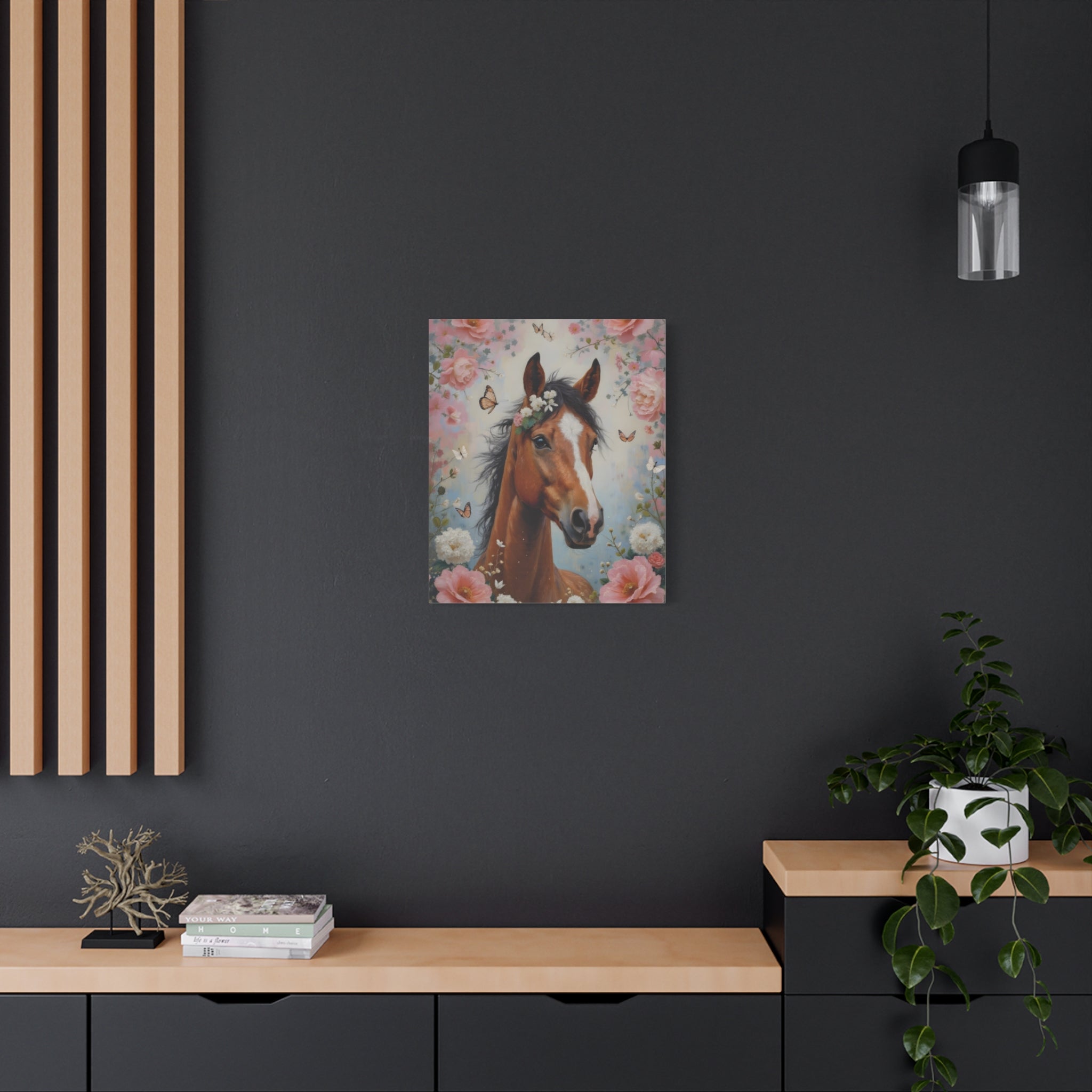Floral Horse Portrait Canvas — Matte Stretched Wall Art