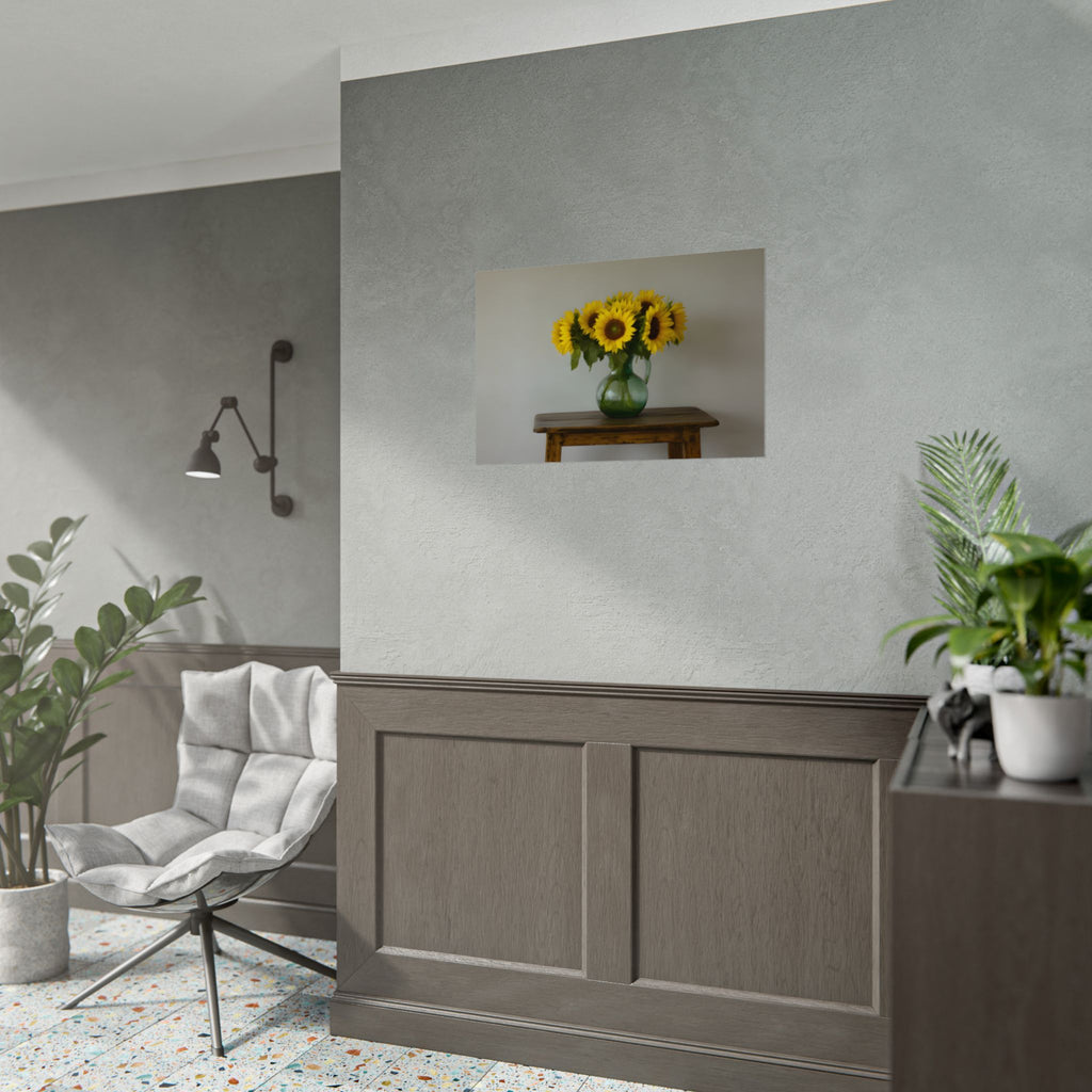 Zonnebloemen in een groene kruik - Muurdecoratie - Poster 