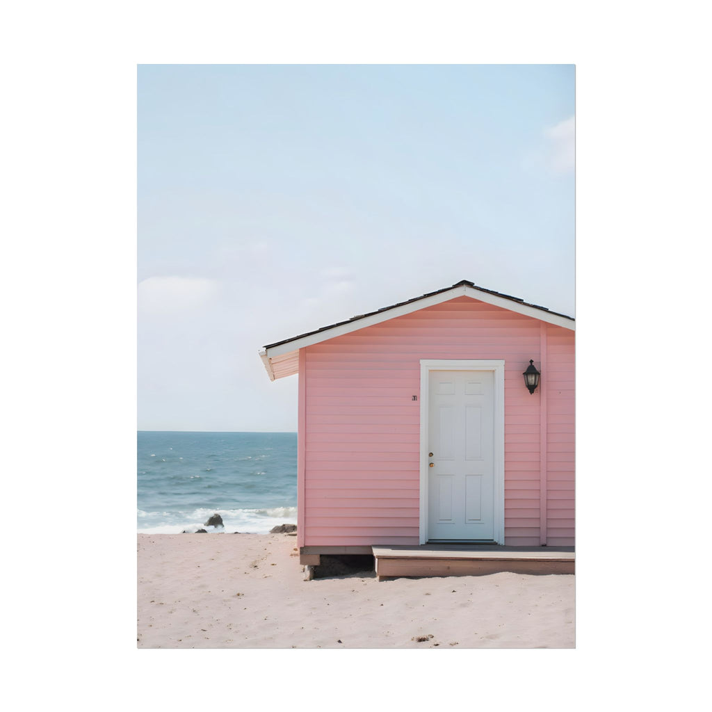 Roze strandhuisje als muurdecoratie - Poster 