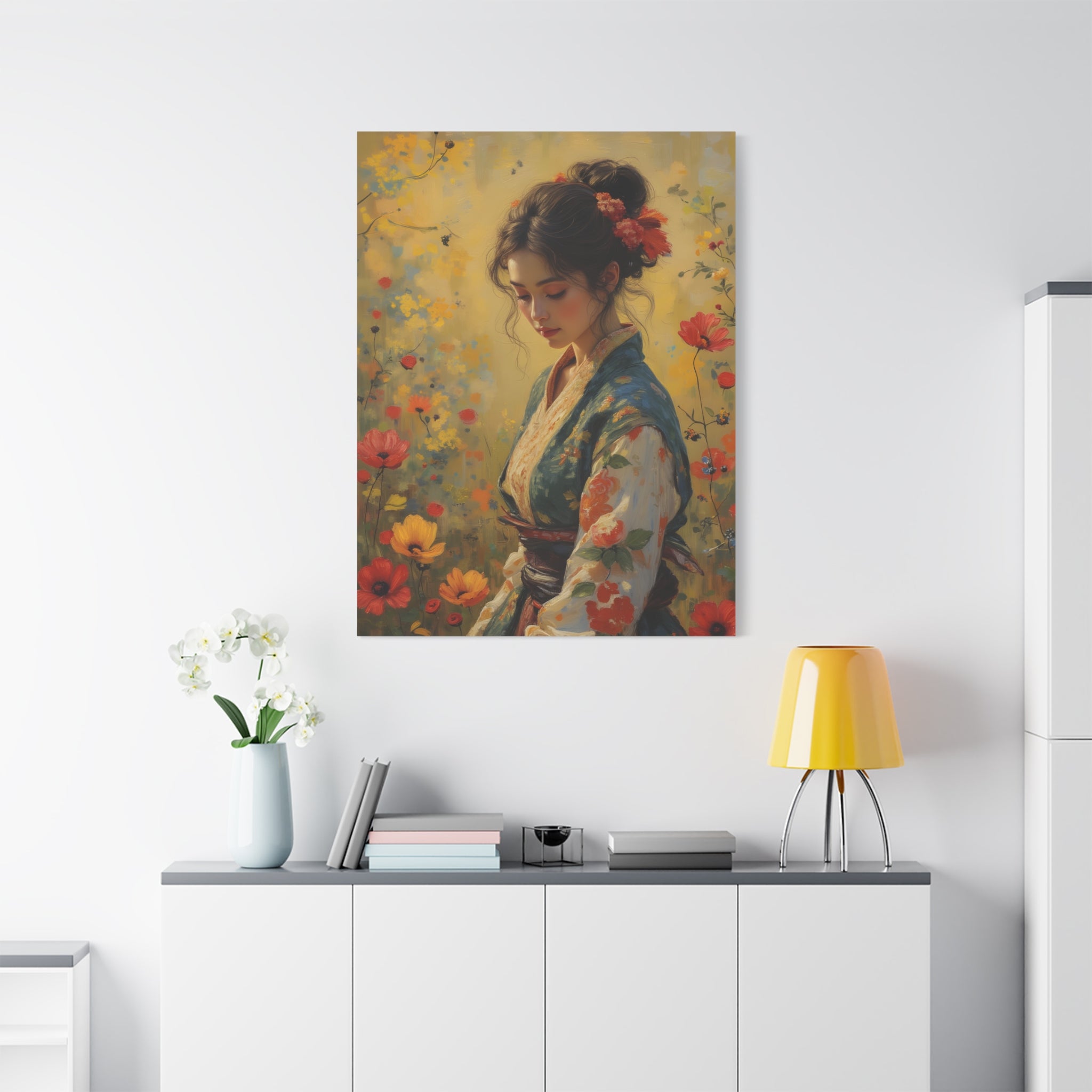 Asian Floral Lady Wall Art - Stretched Canvas