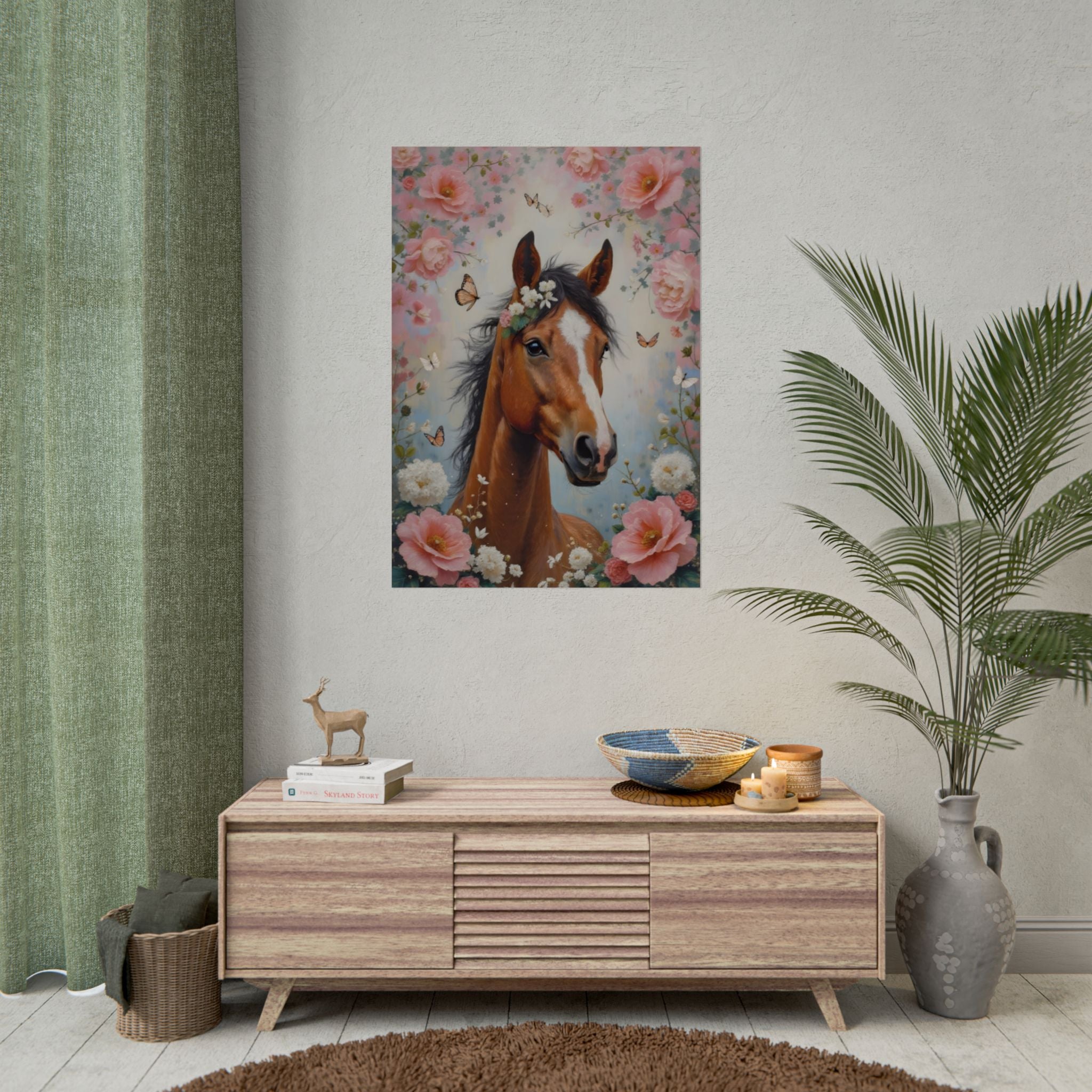 Horse Floral Poster - Vintage Foal Portrait Rolled Art Print