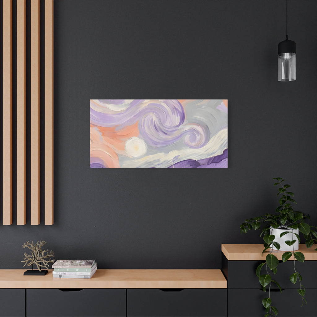 Abstract Swirl Canvas Art – Lavender & Peach Matte Stretched Canvas