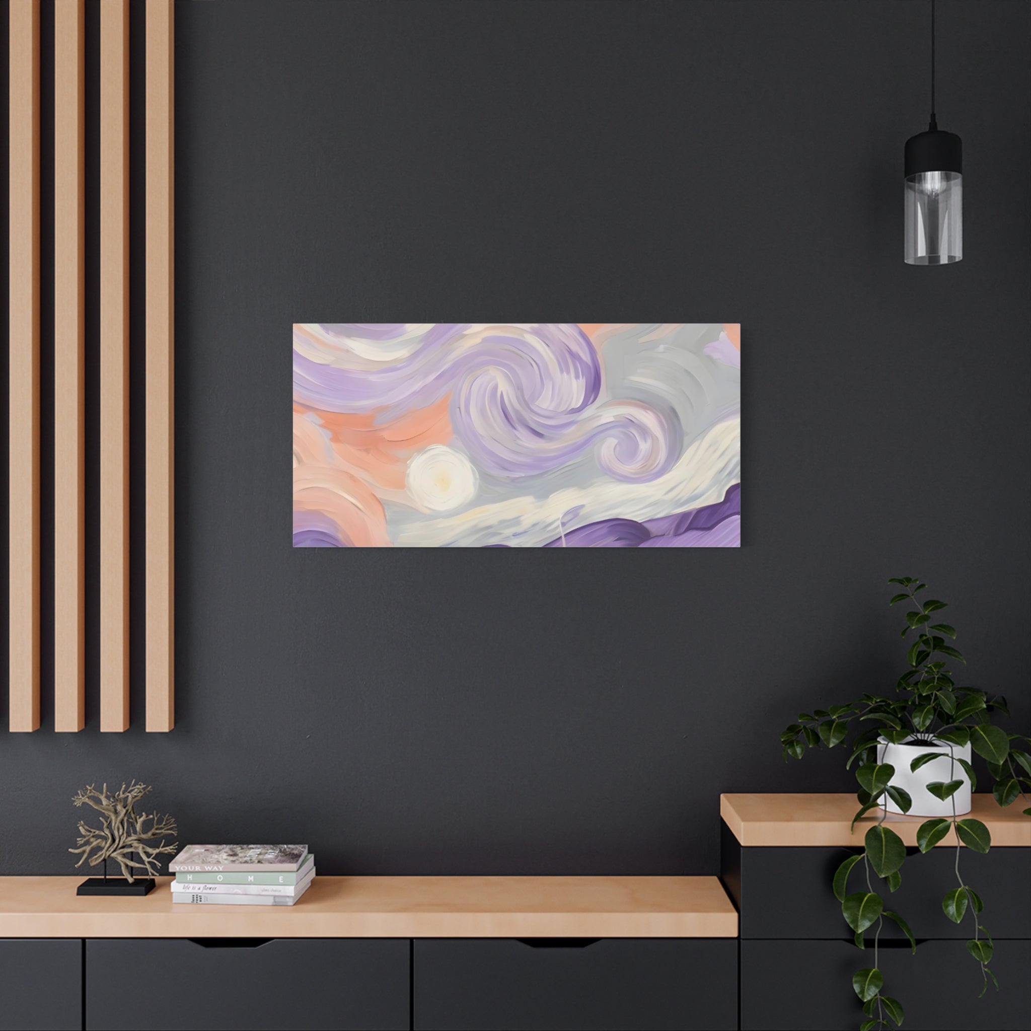 Abstract Swirl Canvas Art – Lavender & Peach Matte Stretched Canvas