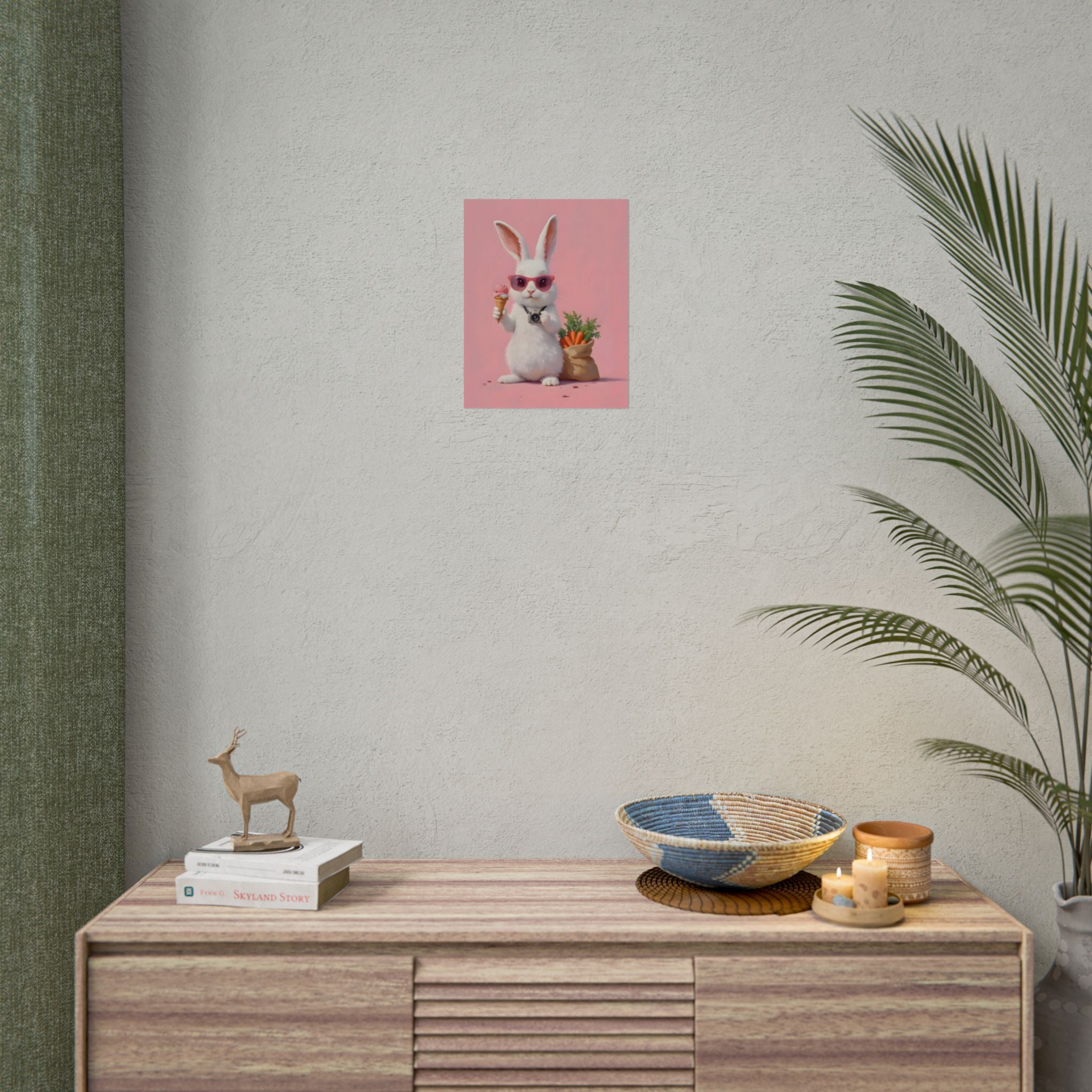 Pink Cute Bunny Poster – Pink Ice Cream Rabbit Wall Art