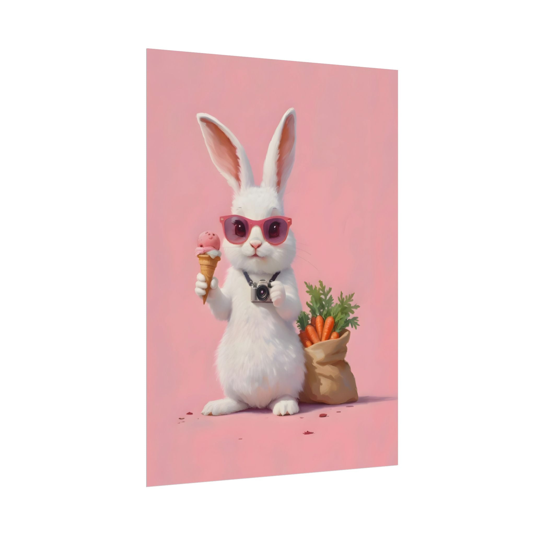 Pink Cute Bunny Poster – Pink Ice Cream Rabbit Wall Art