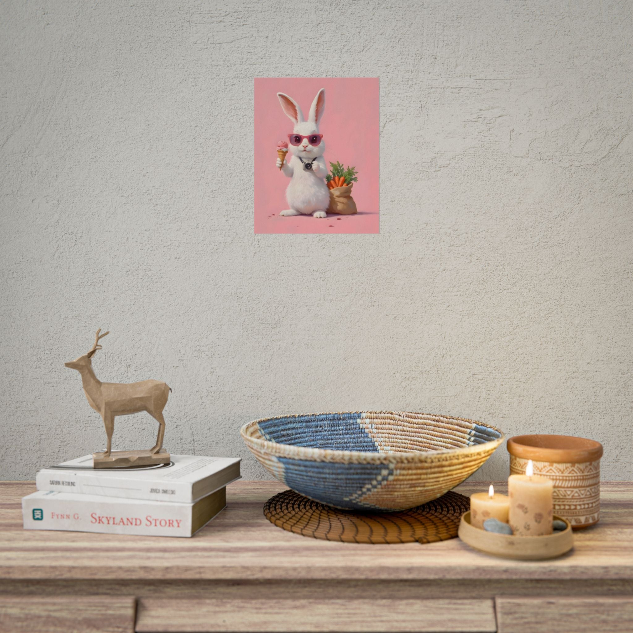 Pink Cute Bunny Poster – Pink Ice Cream Rabbit Wall Art
