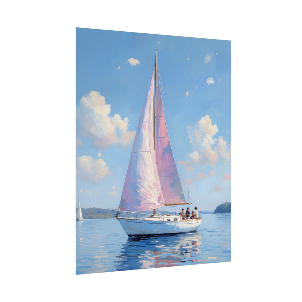Zeilboot op kalm water met roze accenten - Poster 