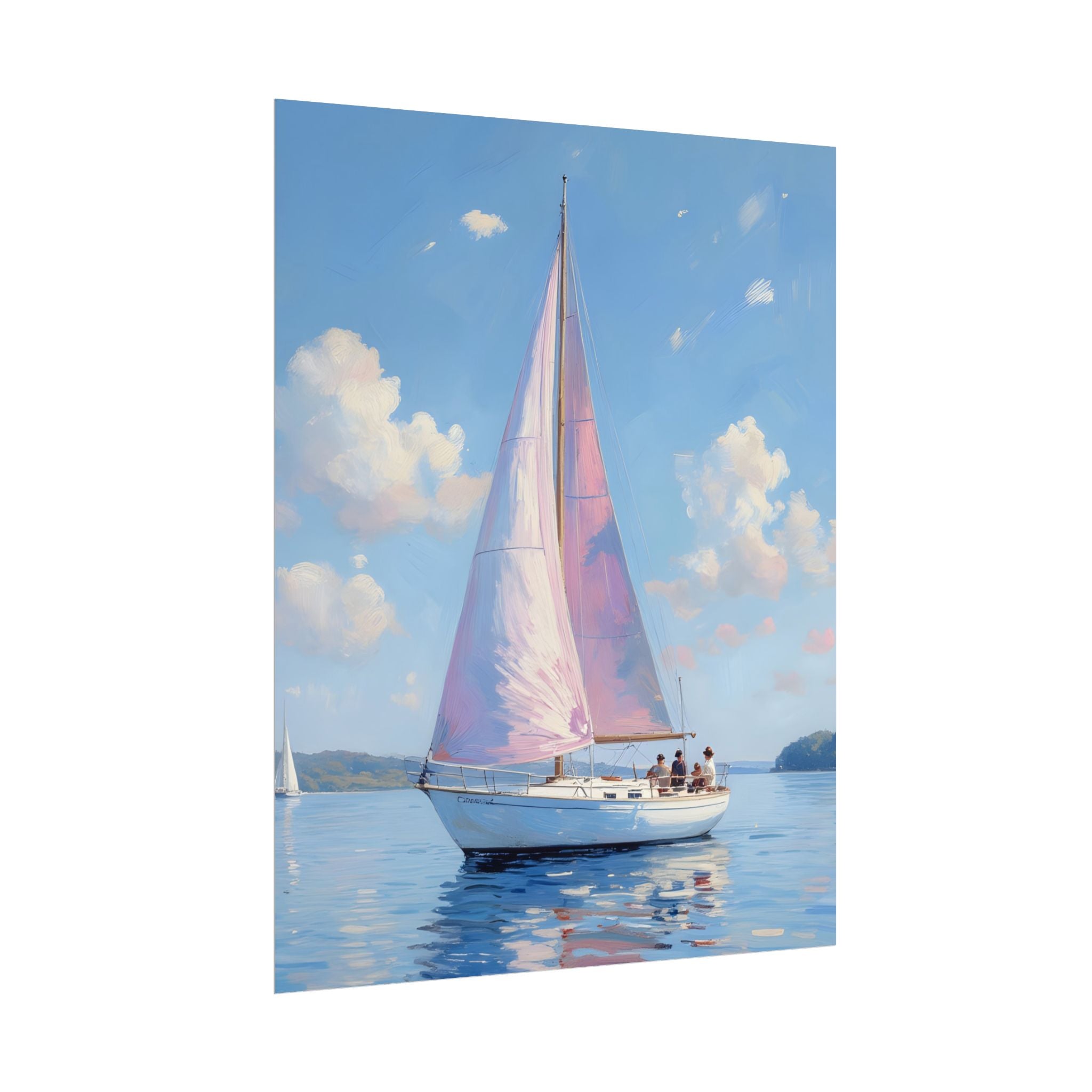 Zeilboot op kalm water met roze accenten - Poster 