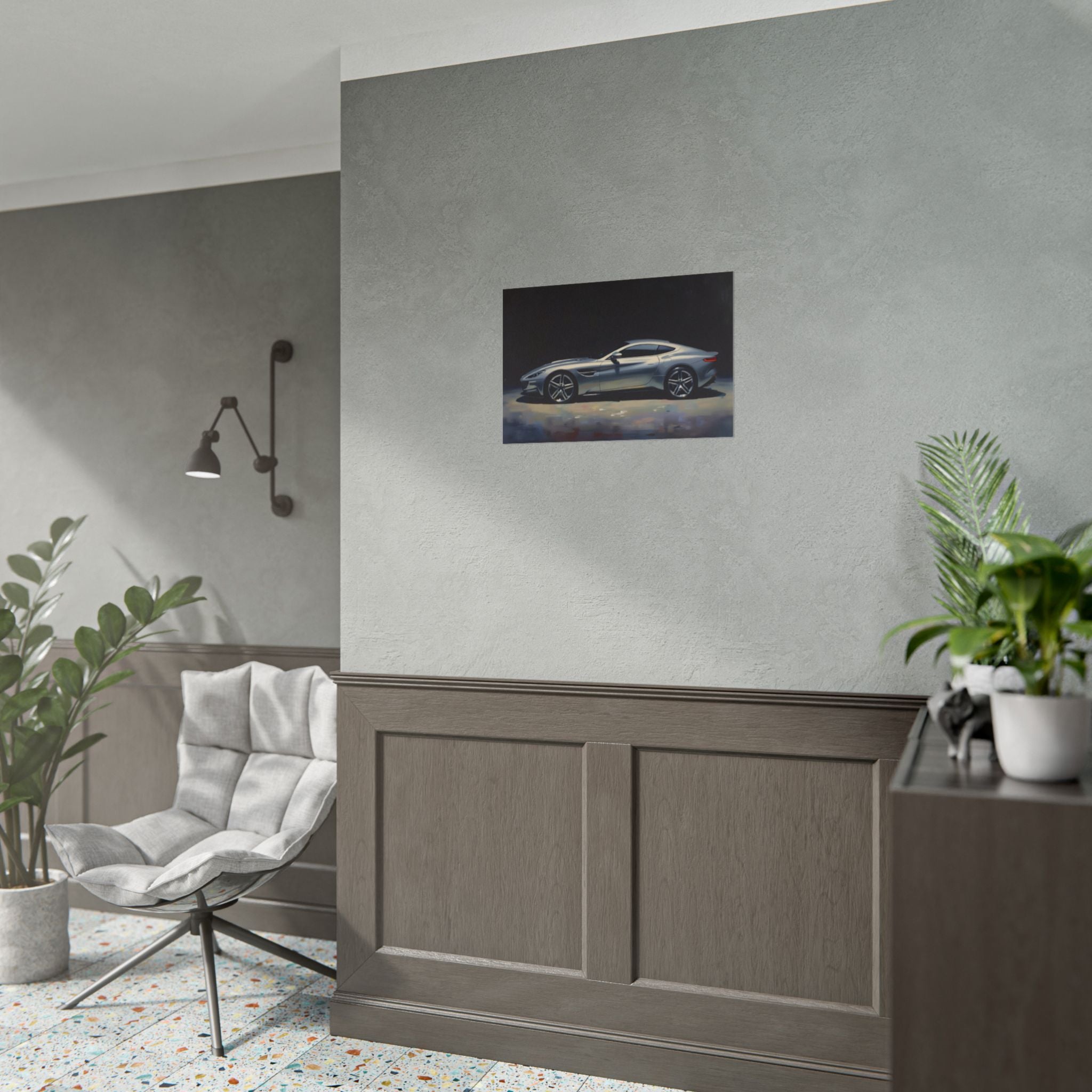 Sports Car Poster - Silver GT Automotive Art Print (Rolled Poster)