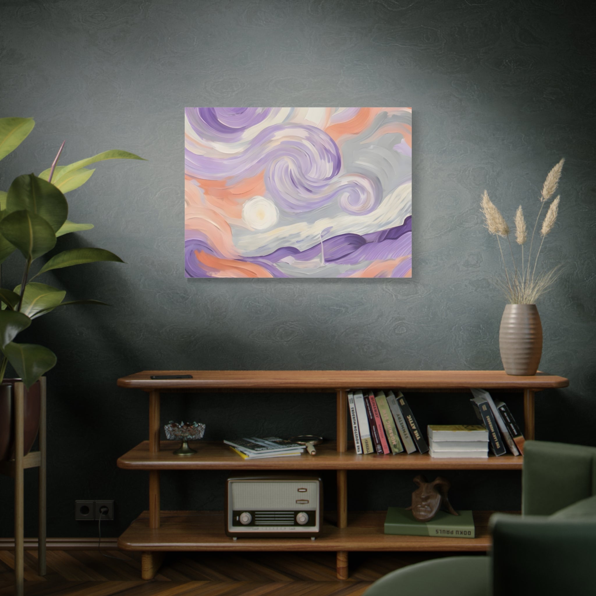 Abstract Swirl Canvas Art – Lavender & Peach Matte Stretched Canvas