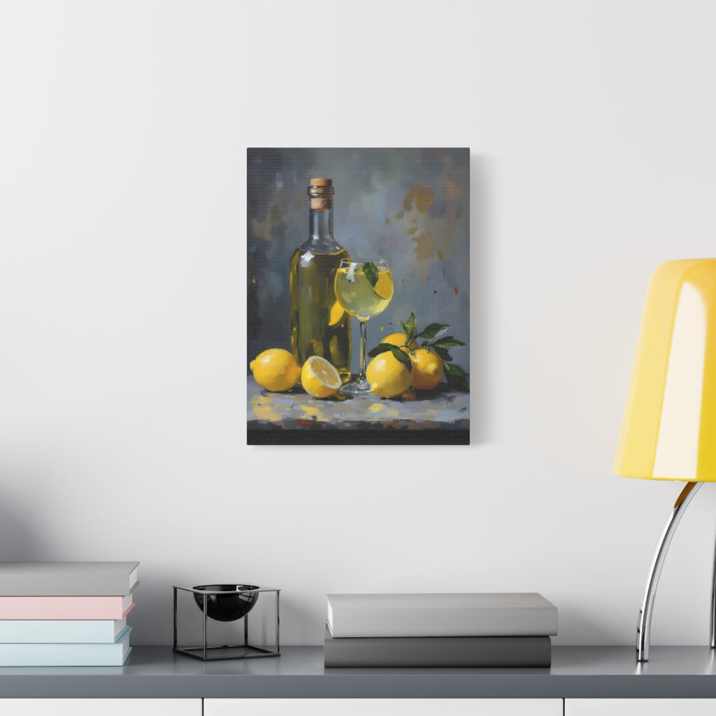 Limoncello with lemons Still Life Matte Canvas Wall Art