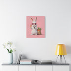 Pink Cute Bunny Canvas Wall Art — Cool Rabbit with Sunglasses, Ice Cream & Carrots (Matte Stretched)