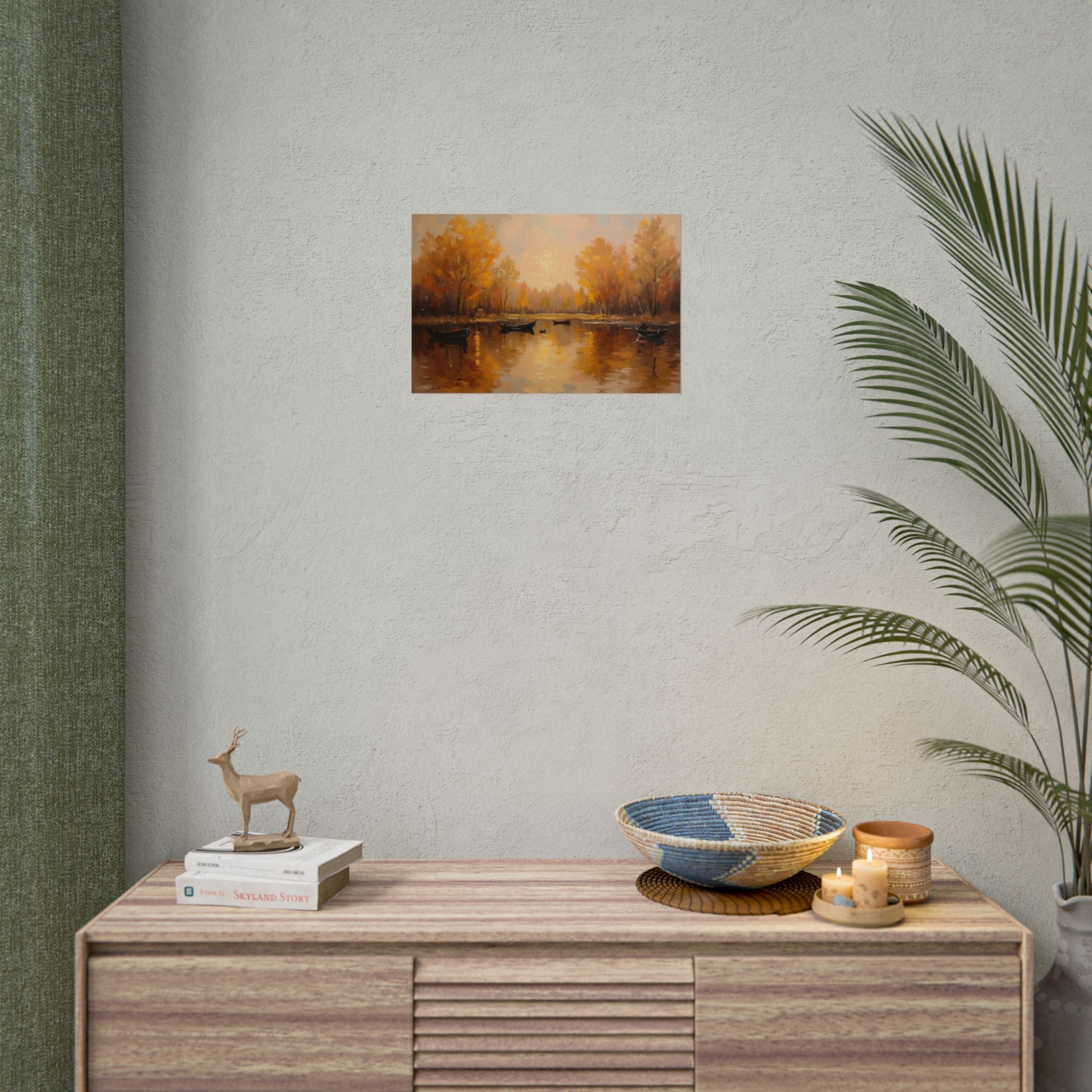 Herfst aan het meer met roeiboten - Poster 