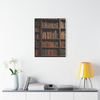 Vintage Library Books Canvas Print - Stacked Antique Bookshelf Wall Art