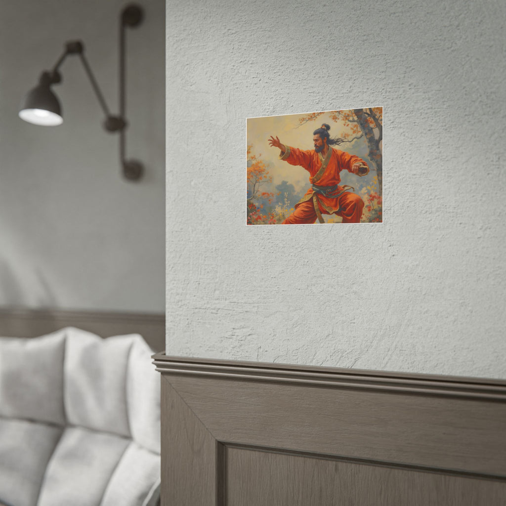 Martial Artist Art Poster - Warrior in Orange Traditional Kung Fu Wall Art