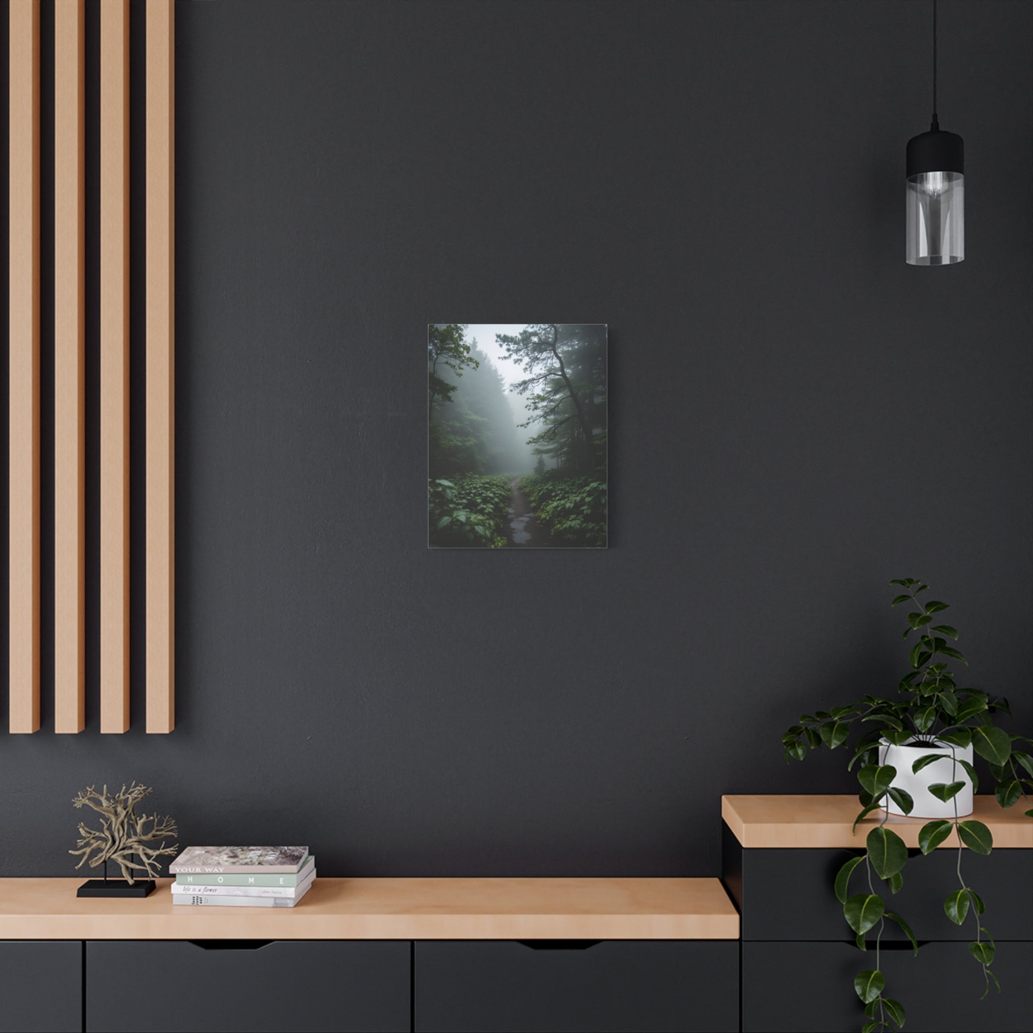 Misty Forest Path  Stretched Wall Art - Canvas Print