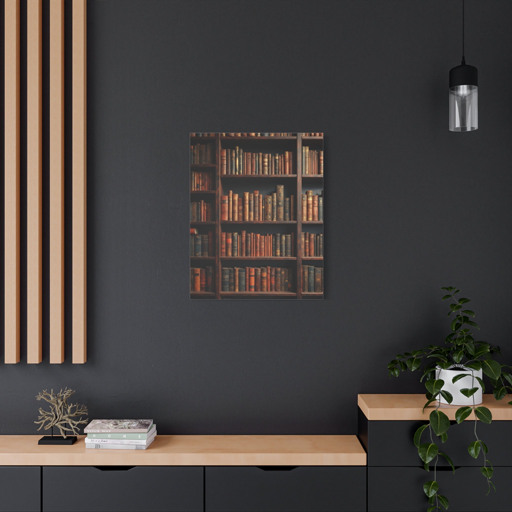 Vintage Library Books Canvas Print - Stacked Antique Bookshelf Wall Art