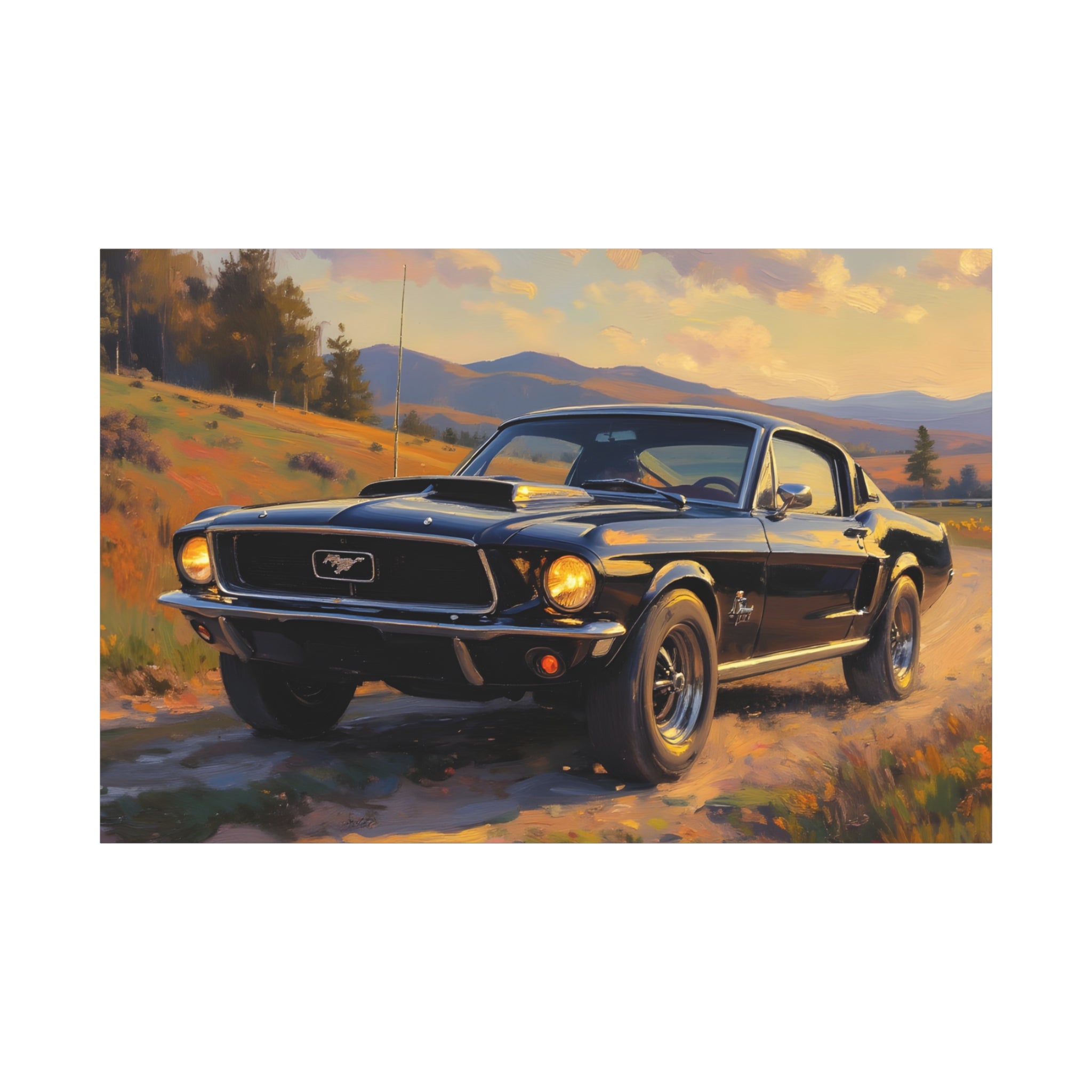 Vintage Mustang Sonnenuntergang Leinwandbild – Klassischer Muscle-Car-Druck