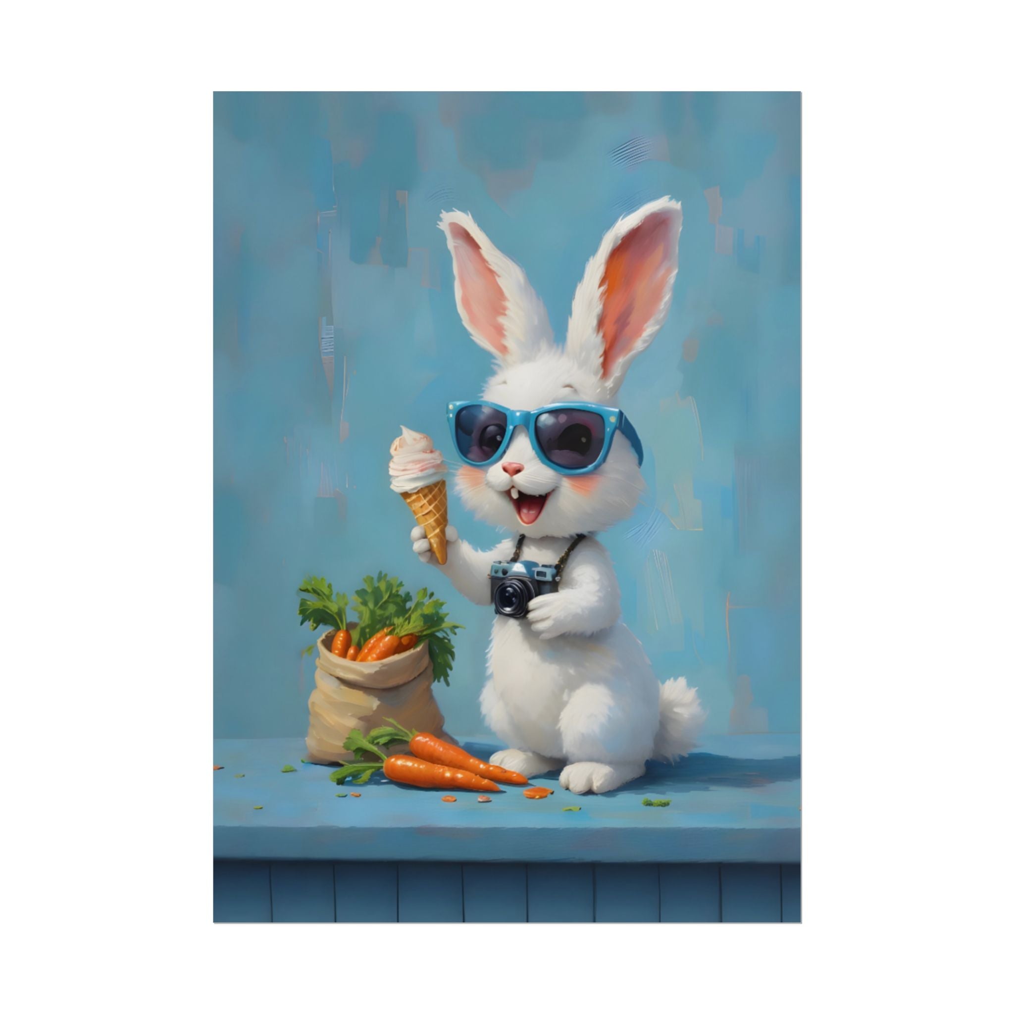 Blue Bunny Poster - Cute Sunglasses Rabbit Rolled Art Print
