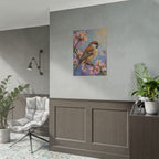 Bird on Blossom Rolled Poster — Spring Sparrow on Branch Wall Art Print