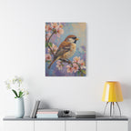 Sparrow on Cherry Blossoms Matte Stretched Canvas