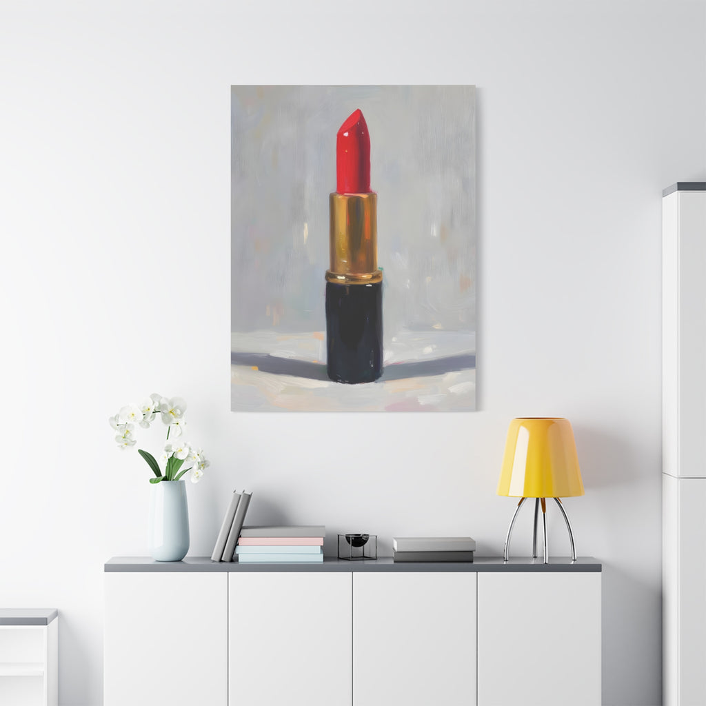 Red Lipstick Canvas Art — Cosmetic Pop Still Life Wall Decor