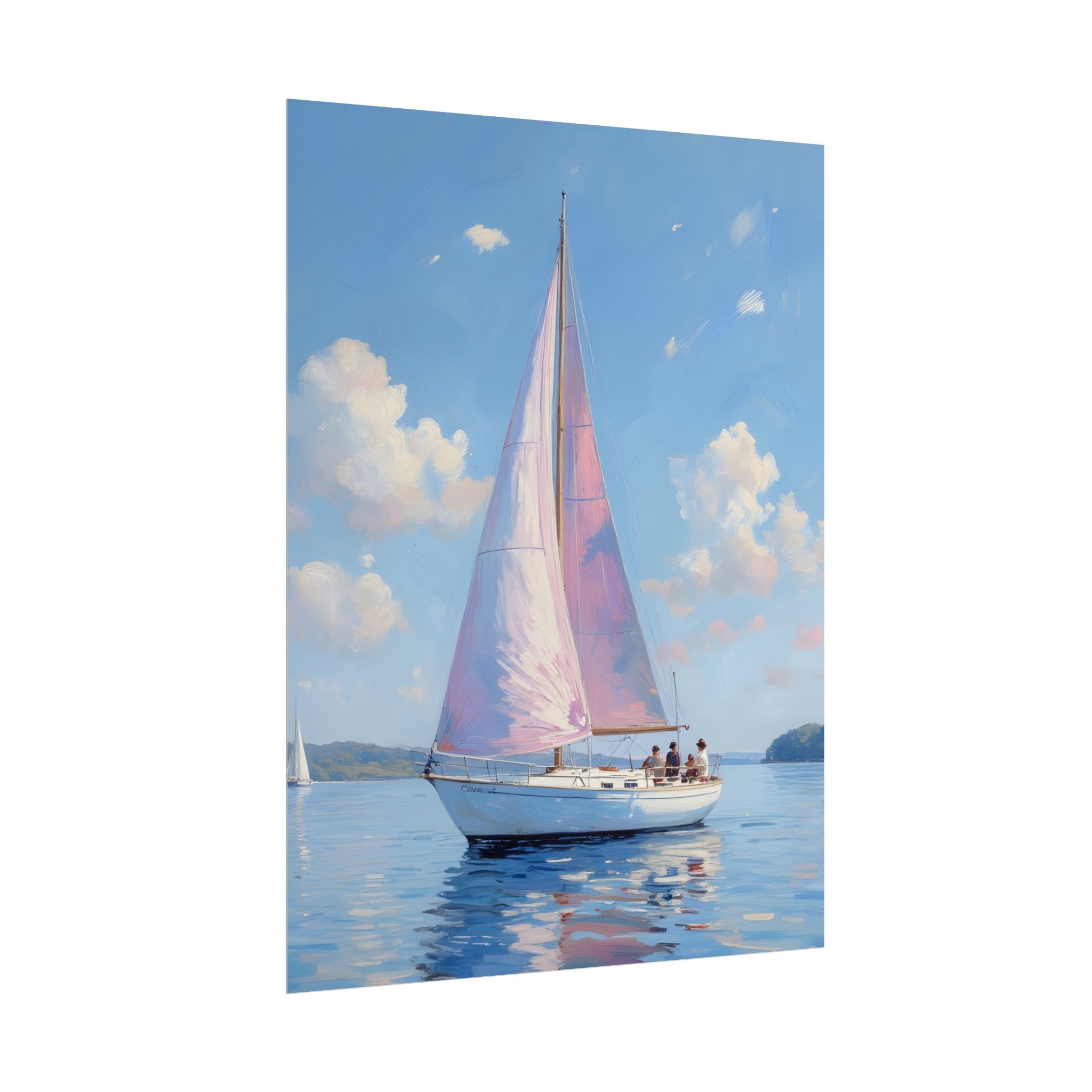 Zeilboot op kalm water met roze accenten - Poster 
