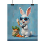 Blue Bunny Poster - Cute Sunglasses Rabbit Rolled Art Print
