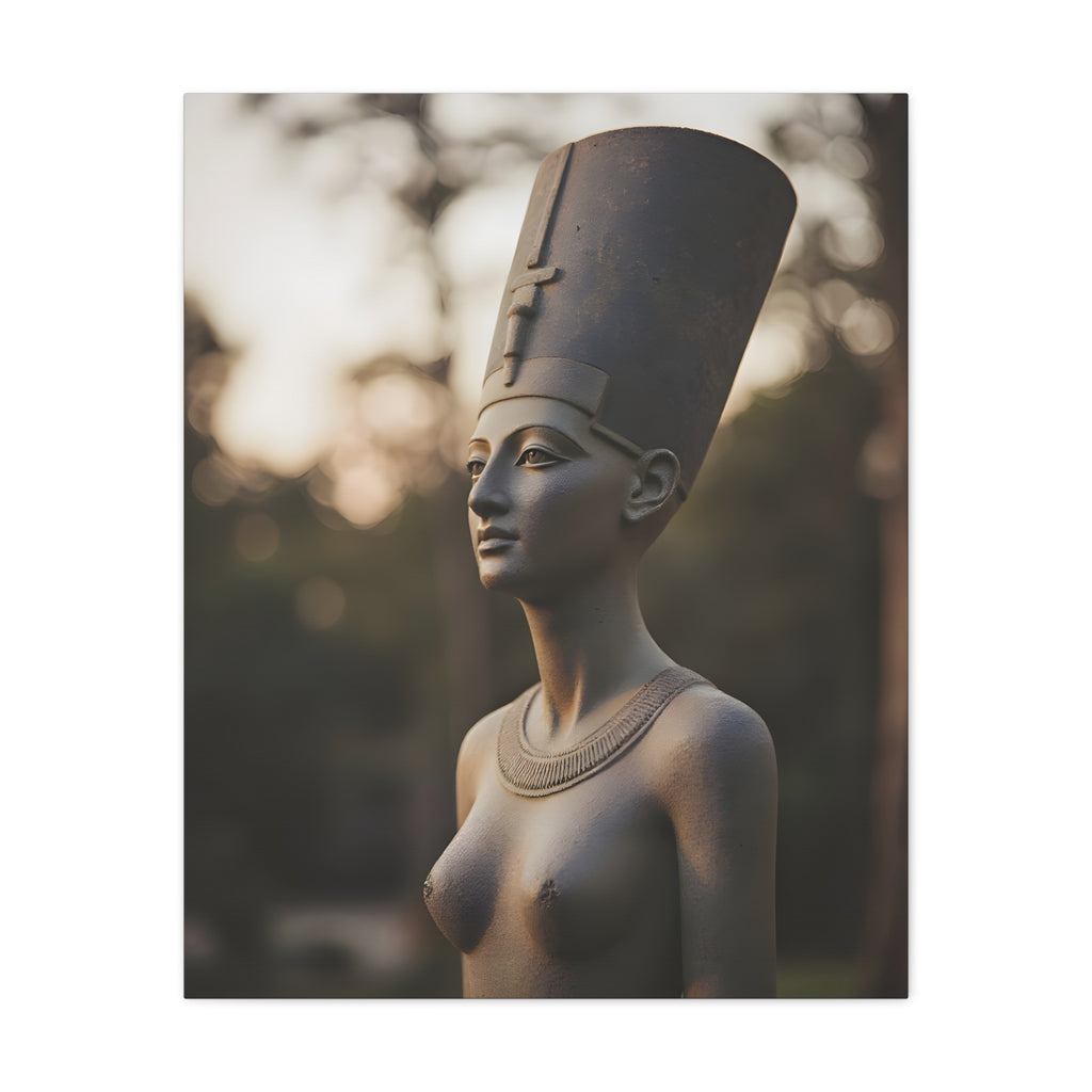 Bronzen standbeeld van Nefertiti als wanddecoratie - Egyptische beeldhouwkunst - Fotografie - Koningin van Egypte - Opgespannen canvas 