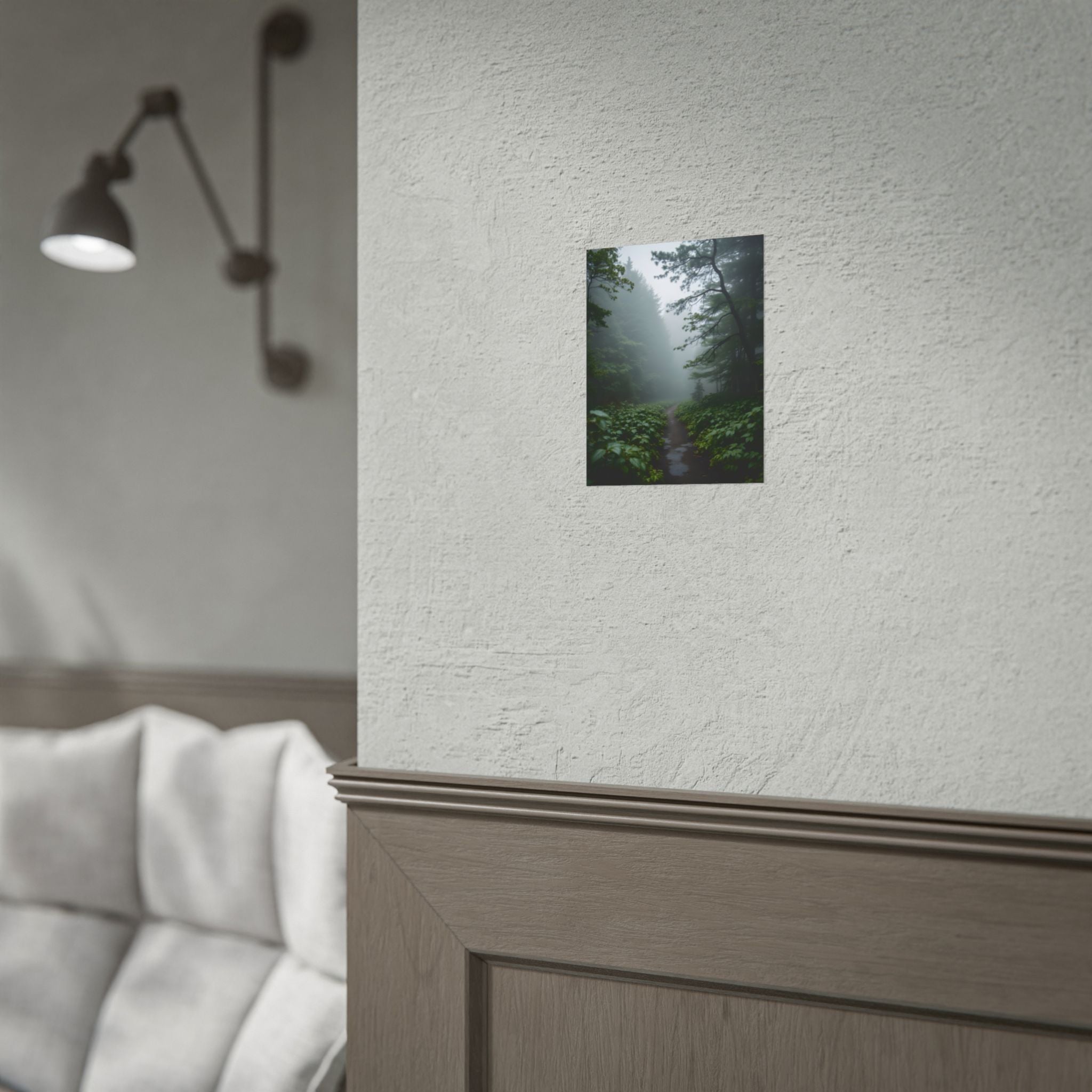 Muurdecoratie met een mistig bospad - Poster 