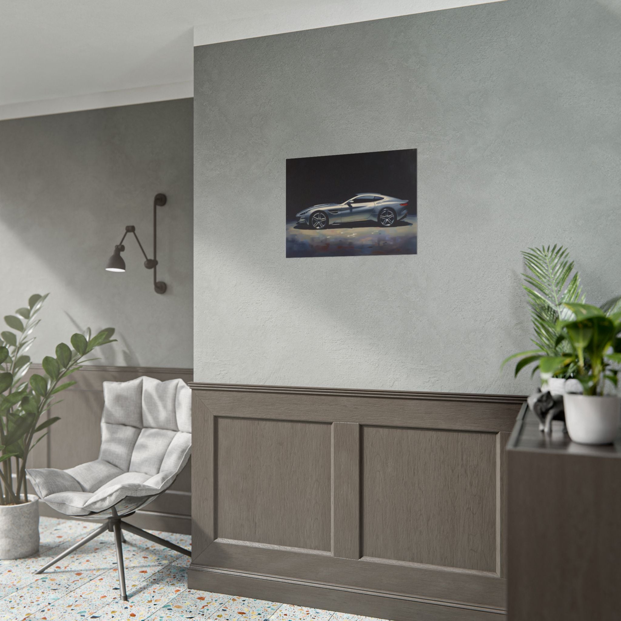 Sports Car Poster - Silver GT Automotive Art Print (Rolled Poster)