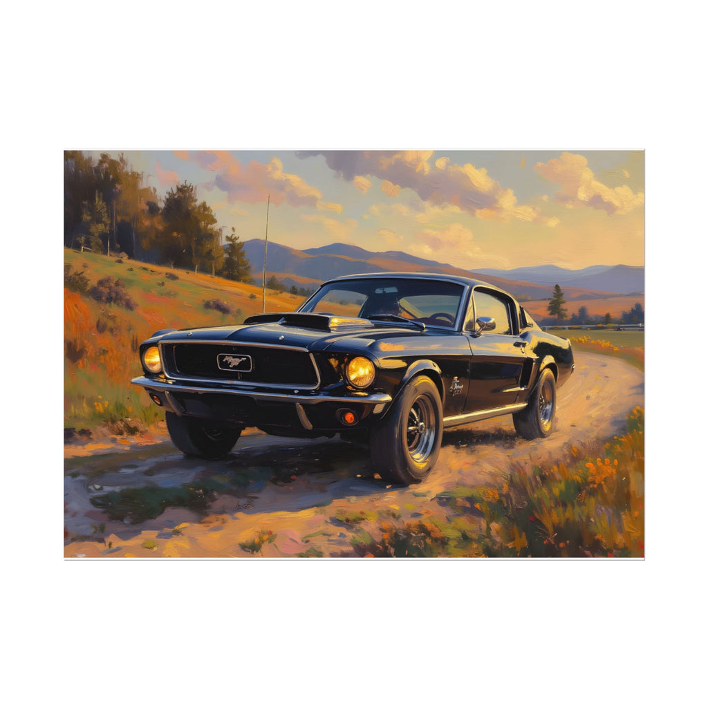Vintage Mustang Sunset Wall Art - Classic Muscle Car - Poster
